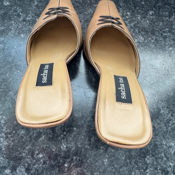 Sacha Too Women Tan Leather Pointed Toe Lace Up Mule Heels Size 7.5B - Picture 8 of 10